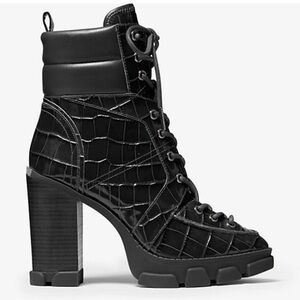 Ridley Crocodile Embossed Leather Lace-Up Boot, size 8